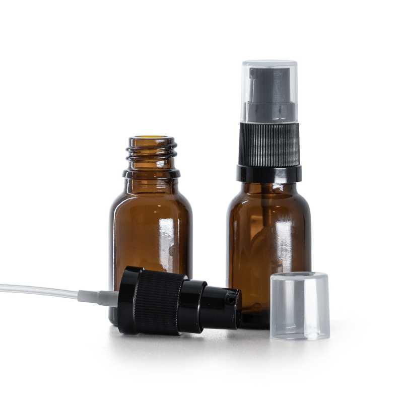 Flacon en verre ambré, pompe à lotion, 15 ml