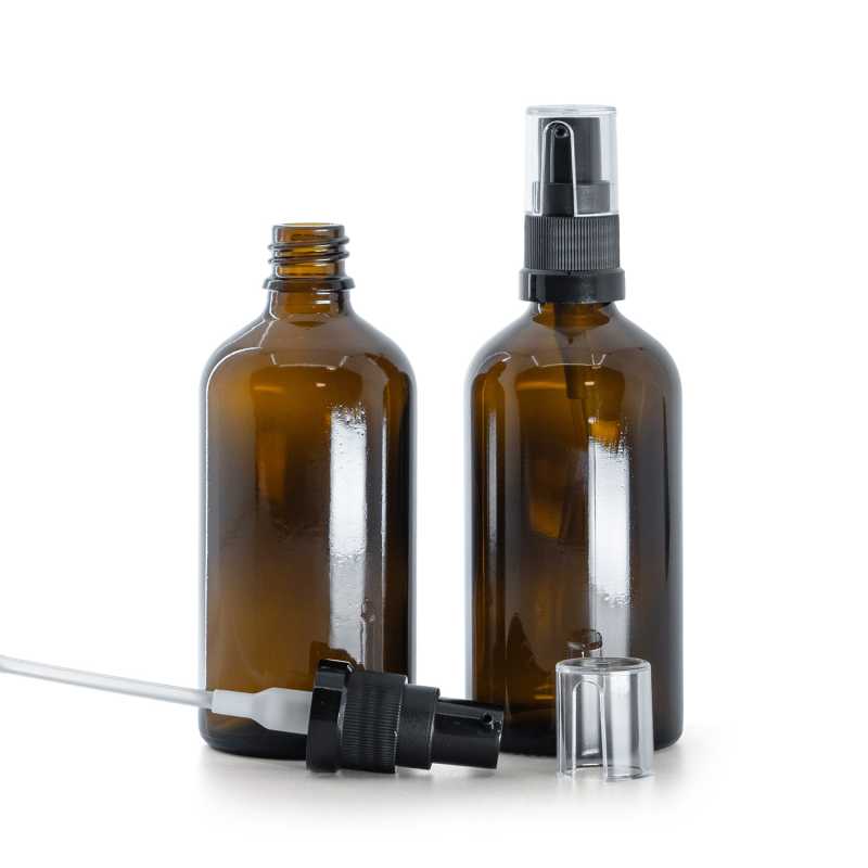 Bouteille en verre ambré, pompe à huile, 100 ml