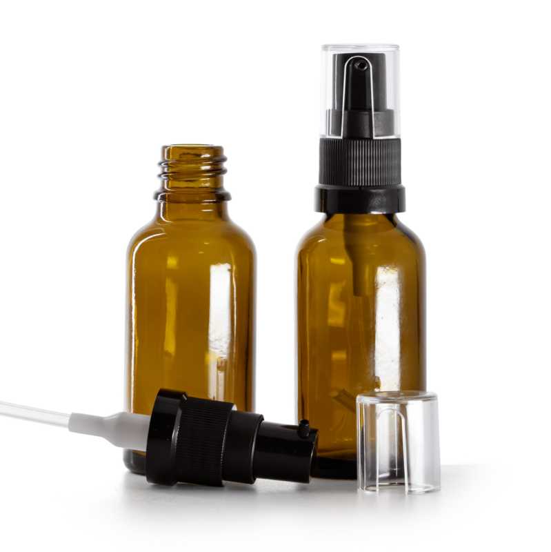 Bouteille en verre ambré, pompe à huile, 30 ml
