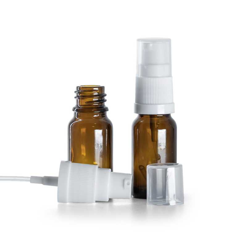 Flacon en verre d'Ambre, pompe à lotion blanche, 10 ml