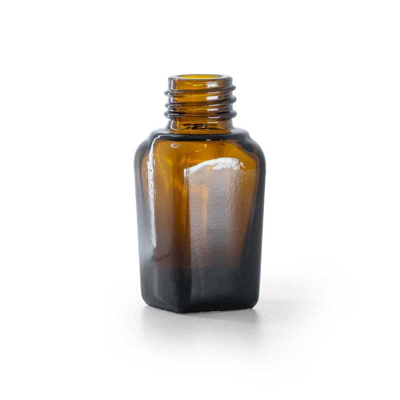 Flacon carré en verre ambré, 10 ml
