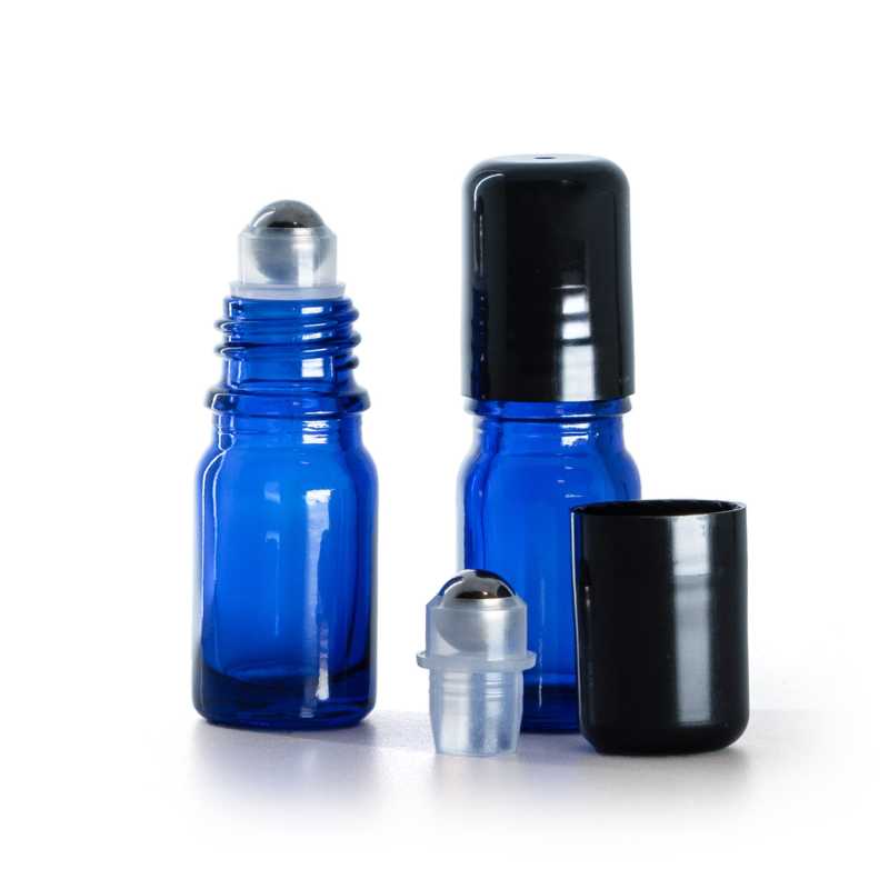 Flacon en verre bleu avec Roll-On, 5 ml