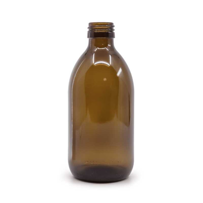 Bouteille ronde ambrée en verre pour Sirup, PP28S, 300 ml
