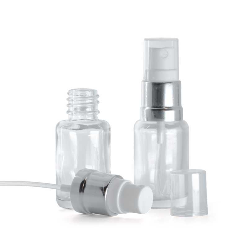 Flacon en verre transparent, rond, spray blanc argenté brillant, 12 ml