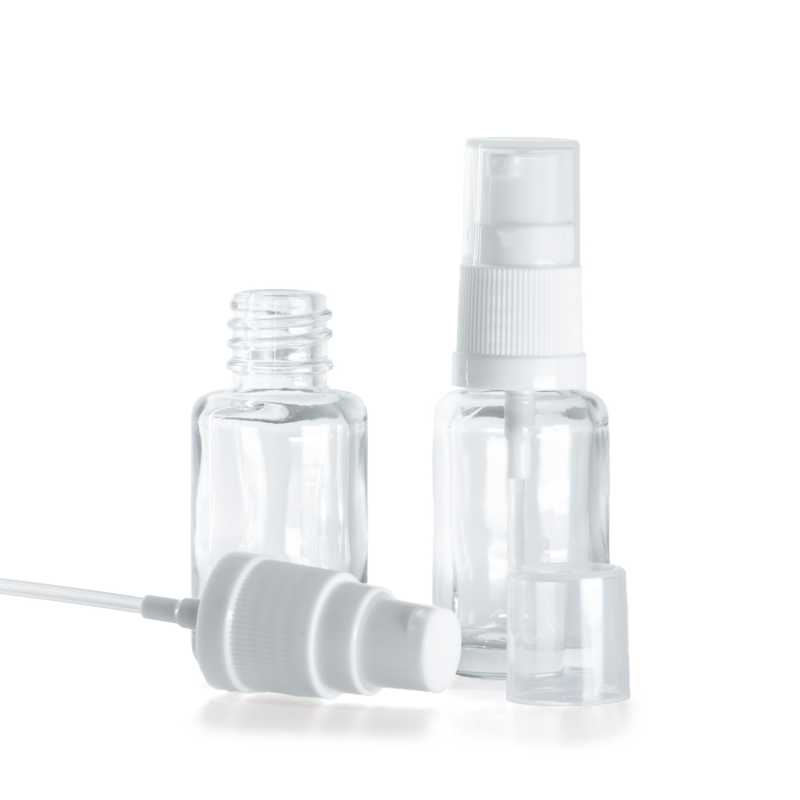 Flacon en verre transparent, rond, pompe à lotion blanche 12 ml