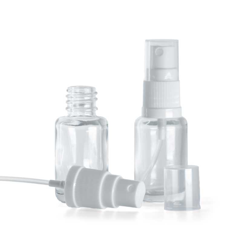 Flacon en verre transparent, rond, spray blanc, 12 ml