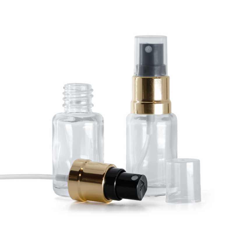 Flacon en verre transparent, rond, spray or noir brillant, 12 ml