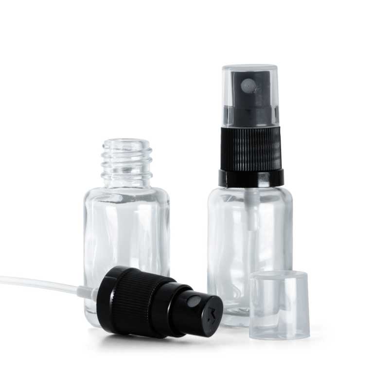 Flacon en verre transparent, rond, spray noir, 12 ml