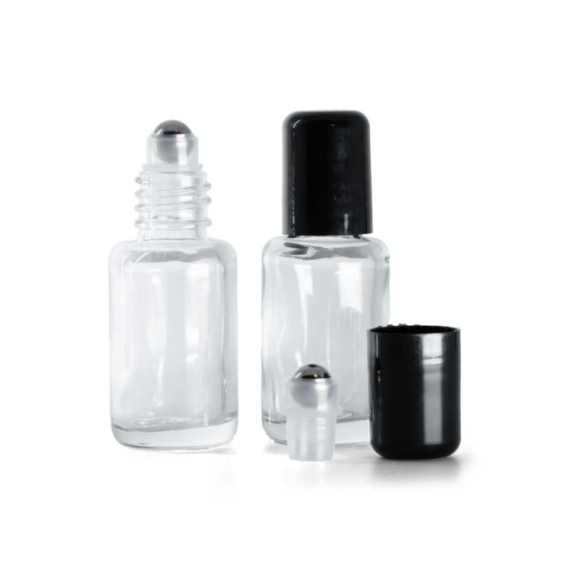 Flacon en verre transparent, rond avec Roll-On, 12 ml