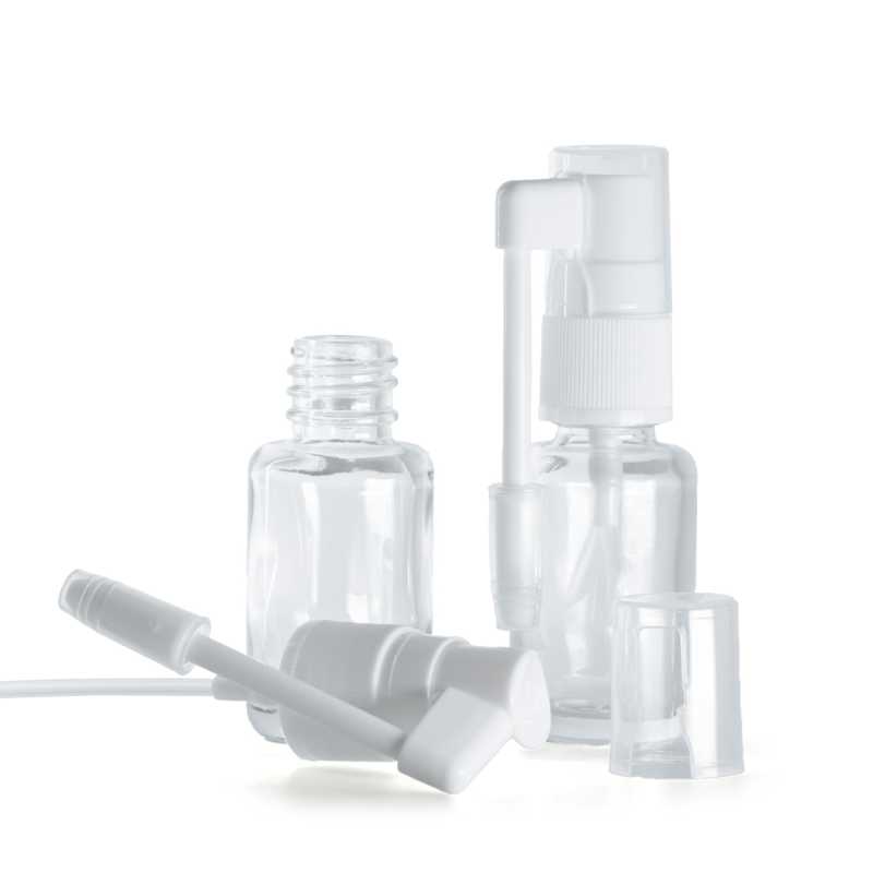 Flacon en verre transparent, rond, spray oral blanc, 12 ml