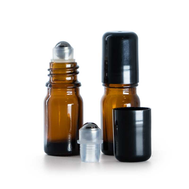 Flacon en verre ambré avec Roll-On, 5 ml