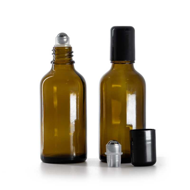 Flacon en verre ambré avec Roll-On, 50 ml