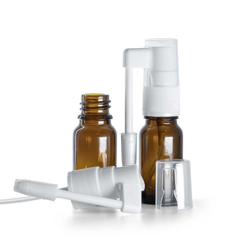 Flacon en verre ambré, spray oral blanc, 10 ml