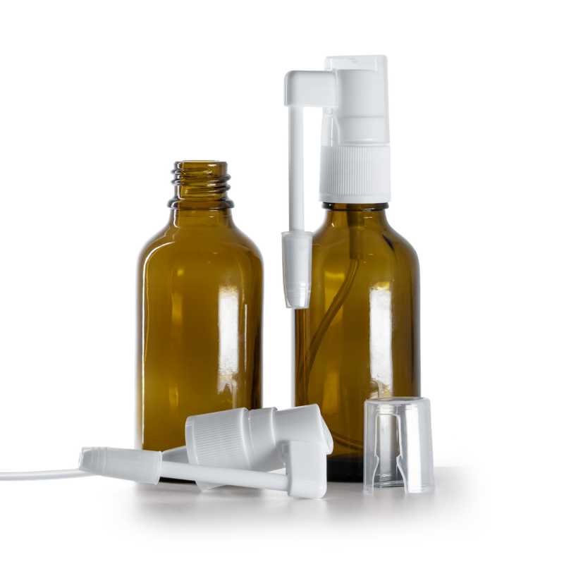 Flacon en verre ambré, spray oral blanc, 50 ml