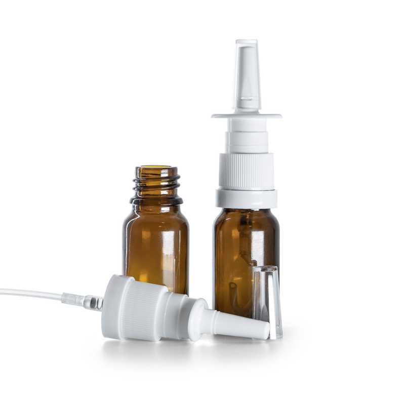 Flacon en verre ambré, spray nasal blanc, 10 ml