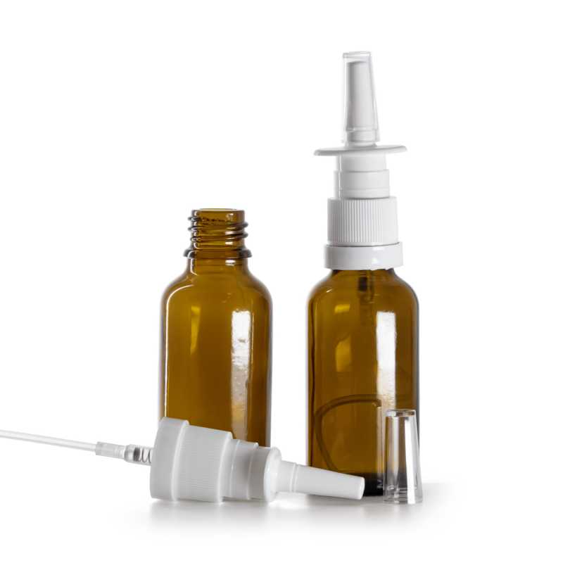 Flacon en verre ambré, spray nasal blanc, 30 ml