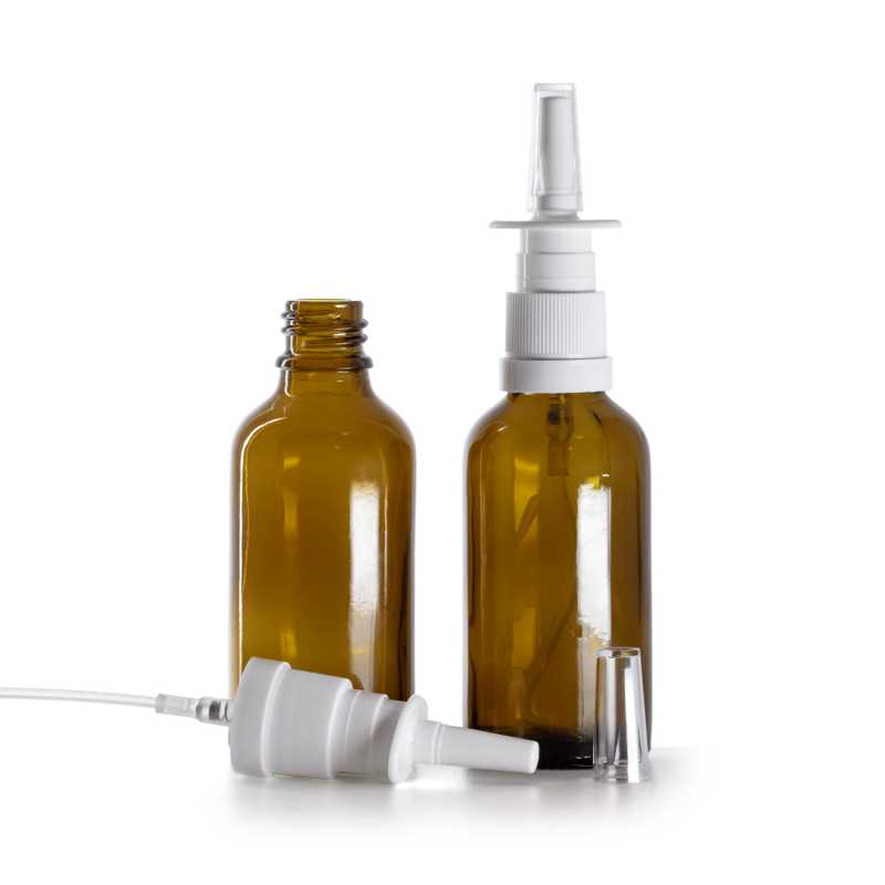Flacon en verre ambré, spray nasal blanc, 50 ml