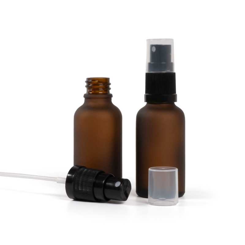 Flacon en verre ambré mat, spray noir, 30 ml