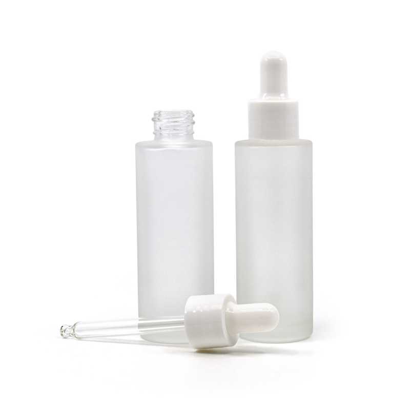 Flacon en verre dépoli, mince, compte-gouttes blanc brillant, 30 ml