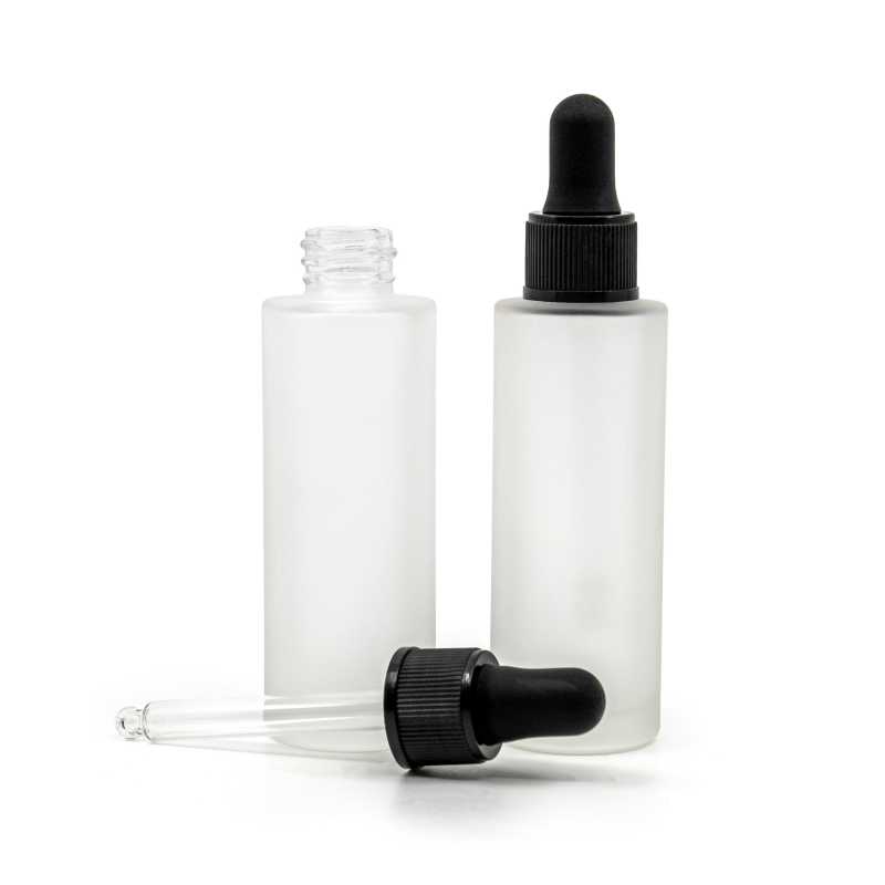 Flacon en verre dépoli, mince, compte-gouttes noir mat, 30 ml