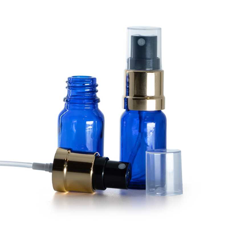 Flacon en verre bleu, spray brillant or noir, 10 ml