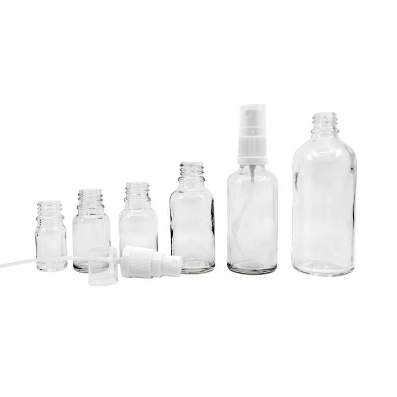 Flacon en verre transparent, spray blanc, 100 ml
