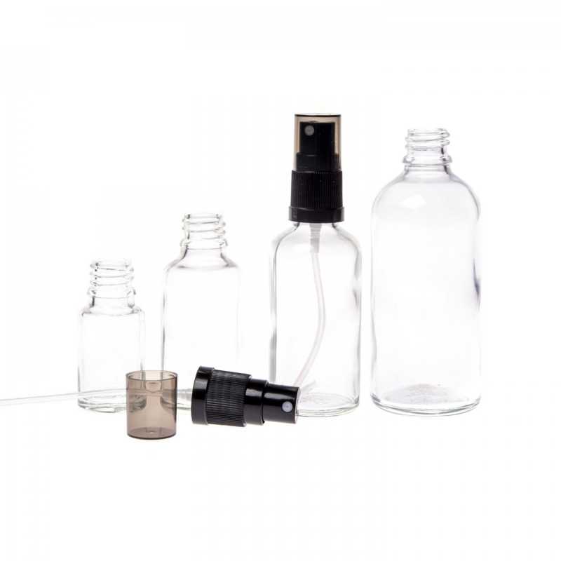 Bouteille en verre transparent, vaporisateur noir, bouchon fumé, 100 ml