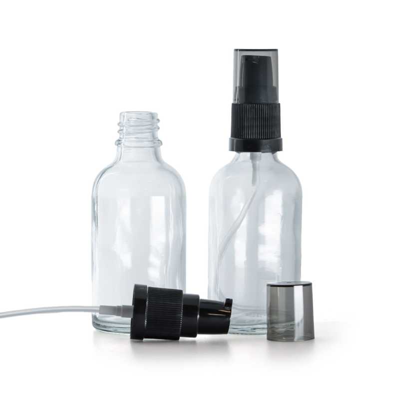 Flacon en verre transparent, distributeur de crème avec surcapuchon fumé, 30 ml