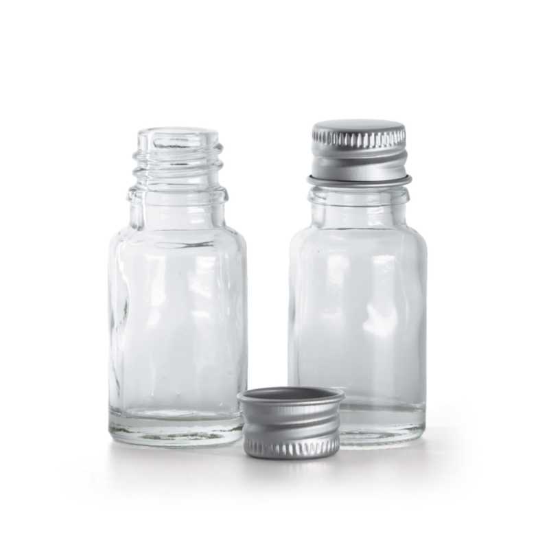 Flacon en verre transparent, bouchon en aluminium, 10 ml