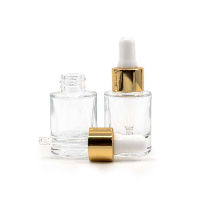 Flacon en verre transparent, fond épais, compte-gouttes blanc doré, 10 ml