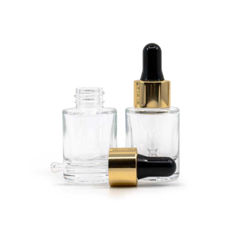 Flacon en verre transparent, fond épais, compte-gouttes noir doré, 10 ml 