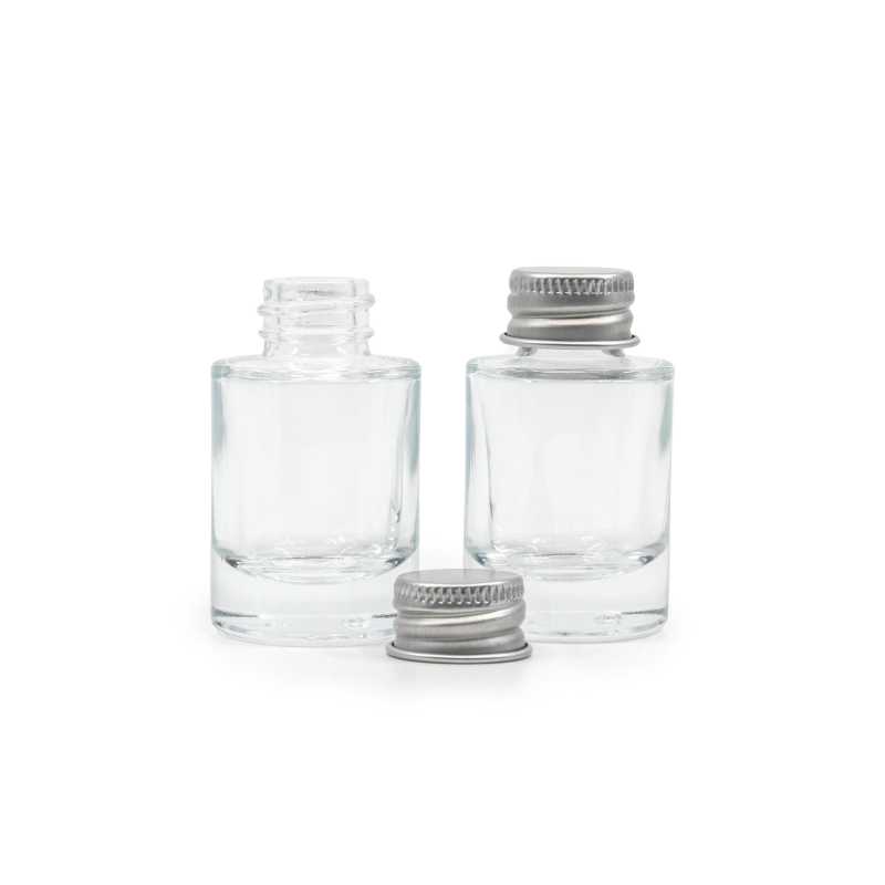 Flacon en verre transparent, fond épais, bouchon en aluminium argenté, 10 ml