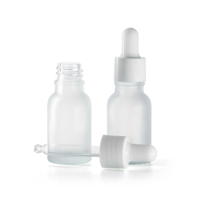 Flacon en verre dépoli transparent avec compte-gouttes blanc brillant, 15 ml