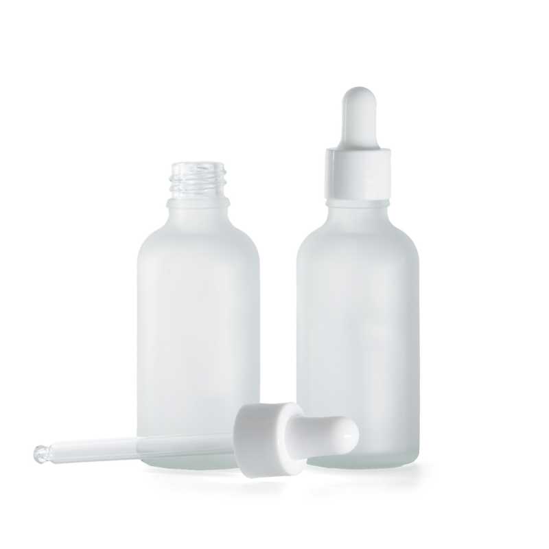 Flacon en verre givré transparent, compte-gouttes blanc brillant, 50 ml