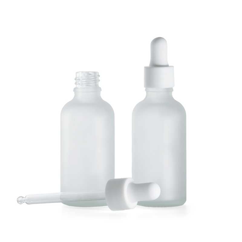 Flacon en verre givré transparent, compte-gouttes blanc lisse et mat, 50 ml