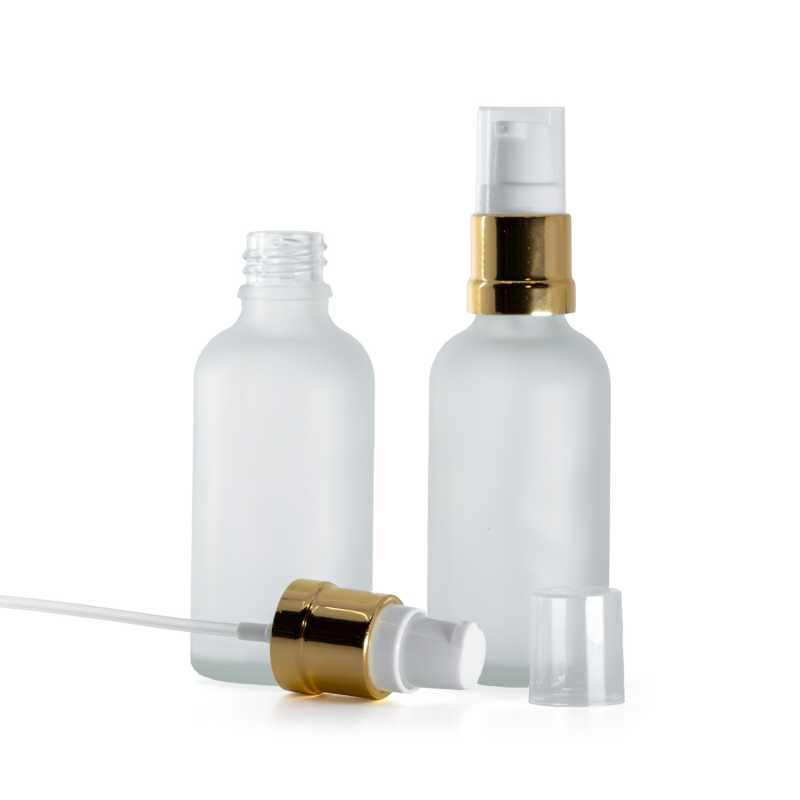 Flacon en verre givré transparent, pompe brillante blanc doré, 50 ml