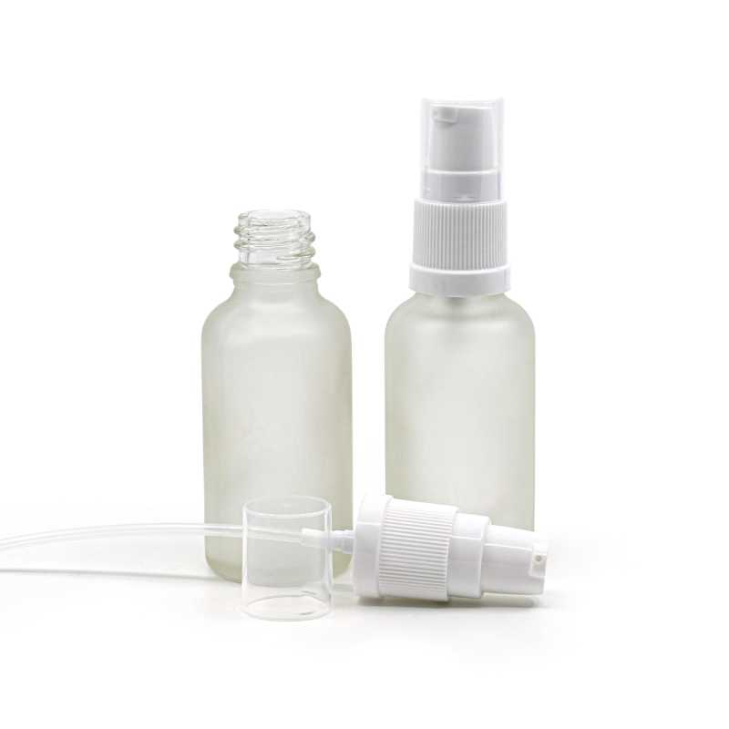 Flacon en verre givré transparent, pompe à lotion blanche, 30 ml