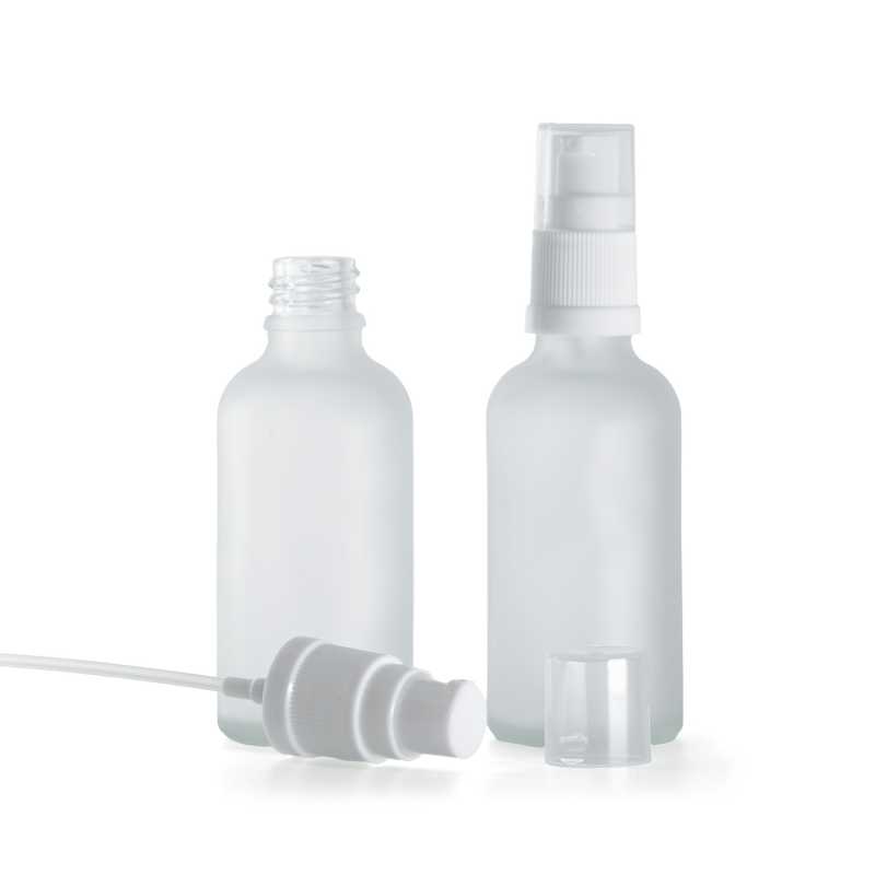 Flacon en verre givré transparent, pompe à lotion blanche, 50 ml