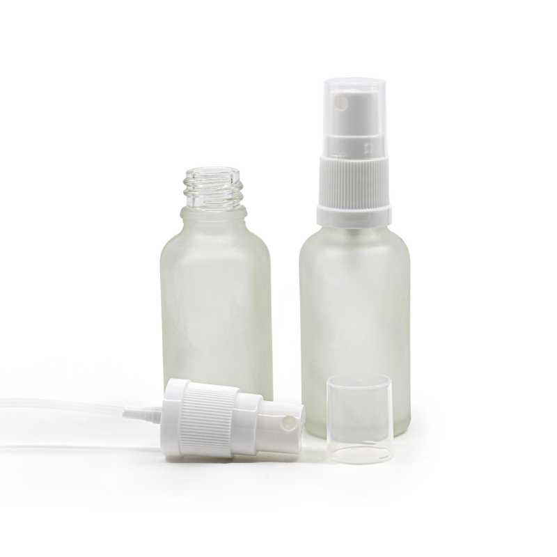 Flacon en verre givré transparent, spray blanc, 30 ml
