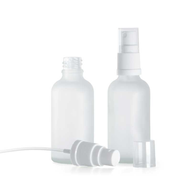 Flacon en verre givré transparent, spray blanc, 50 ml
