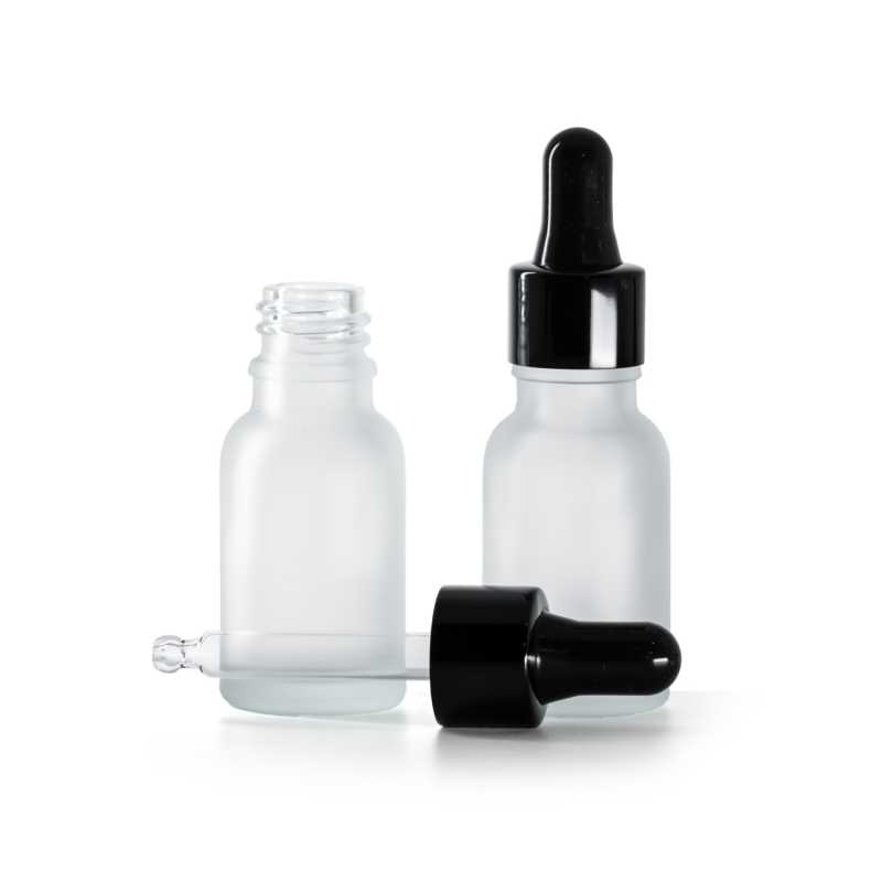 Flacon en verre dépoli transparent avec pipette noire brillante, 15 ml