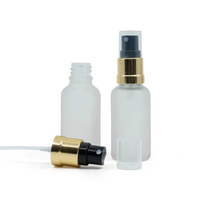 Flacon en verre givré transparent, spray or noir brillant, 30 ml