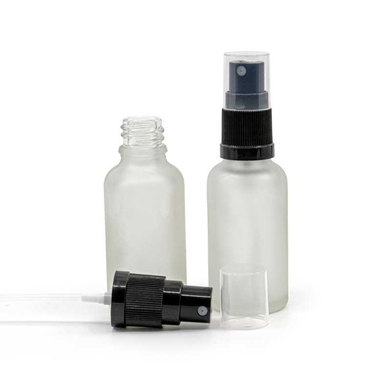 Flacon en verre givré transparent, spray noir, 30 ml
