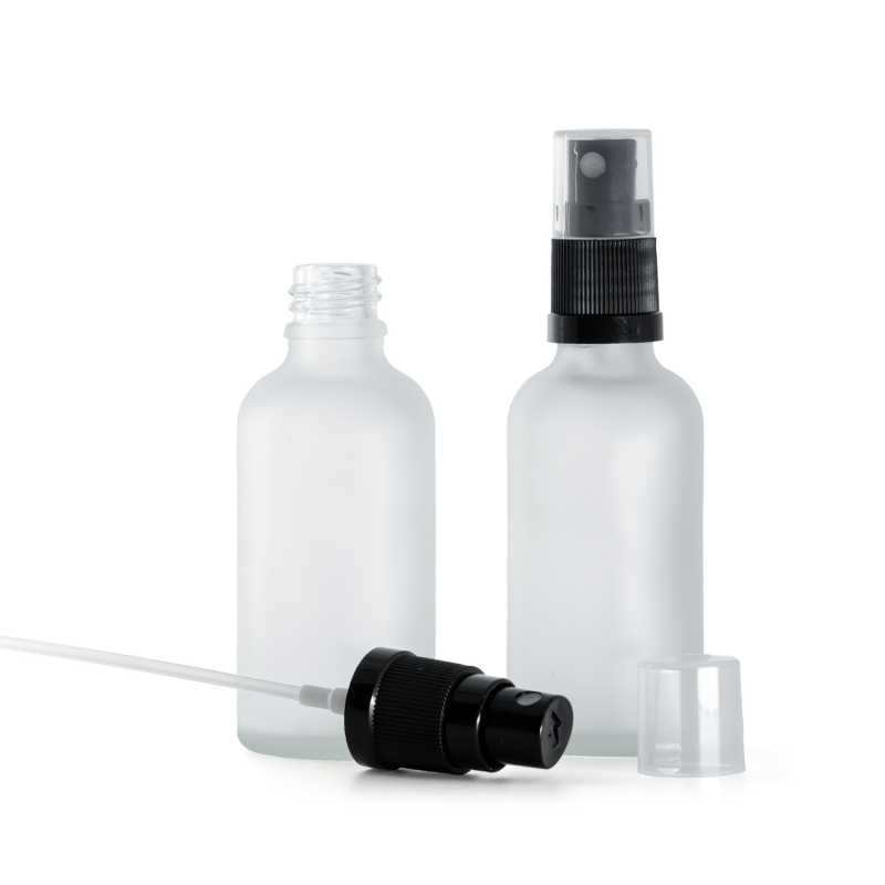 Flacon en verre givré transparent, spray noir, 50 ml