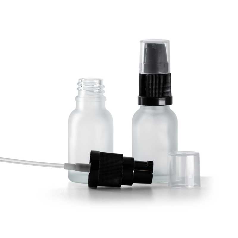 Flacon en verre, transparent dépoli, pompe lotion, 15 ml