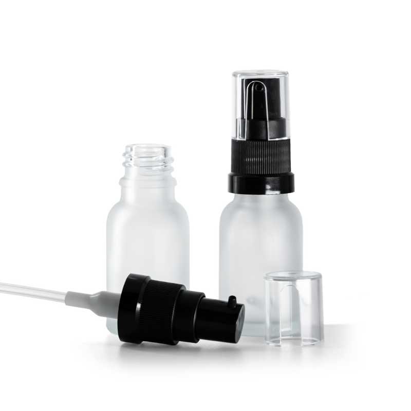 Flacon en verre transparent dépoli, pompe à huile, 15 ml