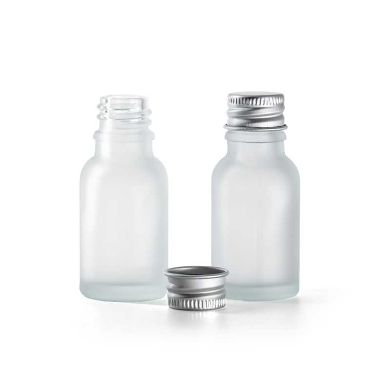 Flacon en verre clair dépoli avec bouchon en aluminium, 15 ml