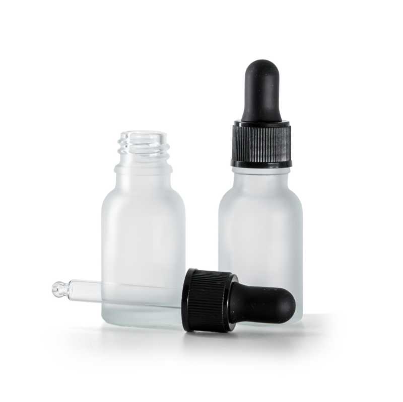 Flacon en verre givré transparent avec pipette noire mate 15 ml