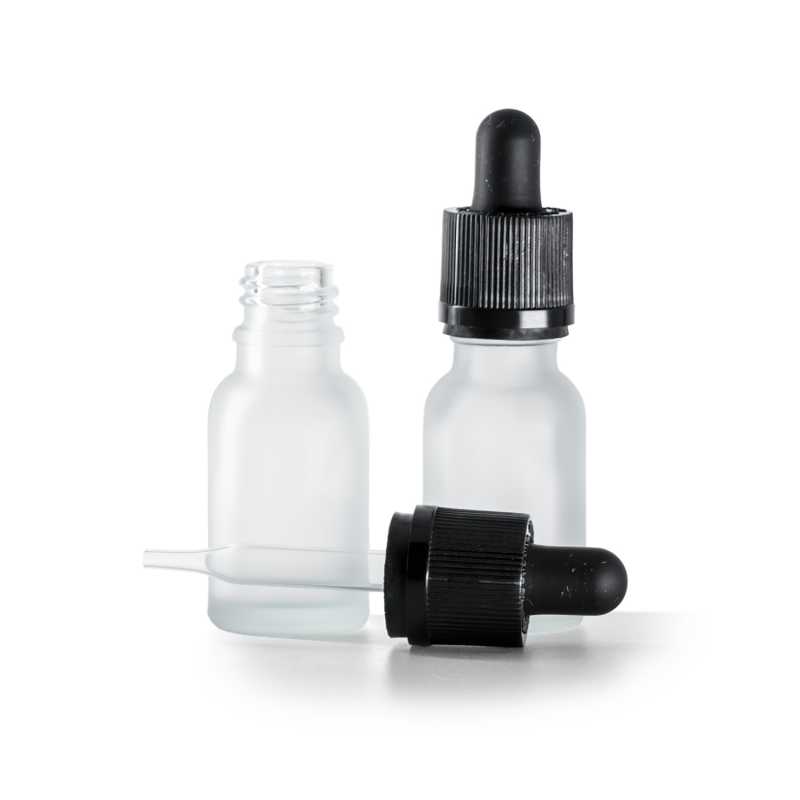 Flacon en verre dépoli transparent avec pipette inviolable, 15 ml