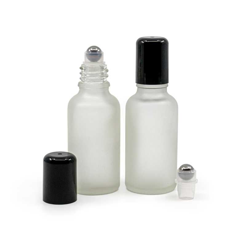 Flacon en verre givré transparent avec Roll-On, 30 ml